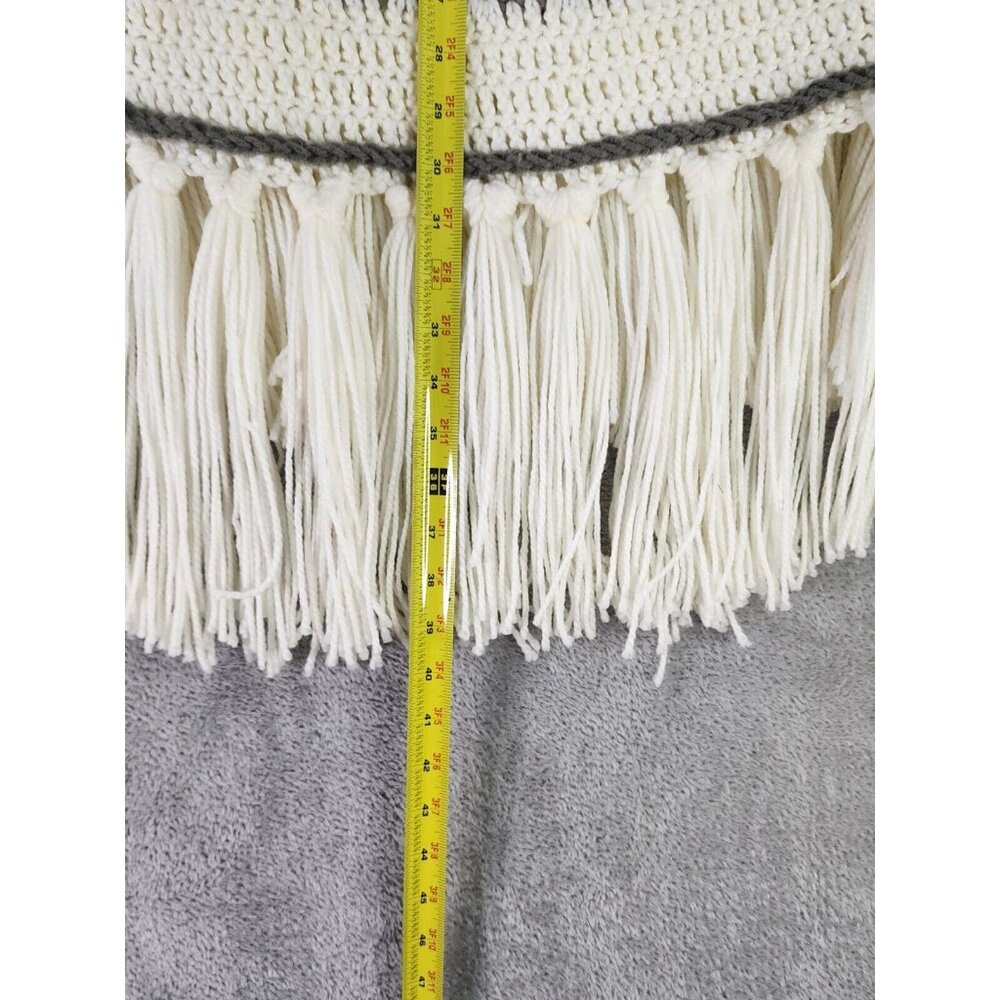 Womens Sweater Shawl Olive Green One Size Open Knit Fringed Winter Cape Poncho - Picture 4 of 8